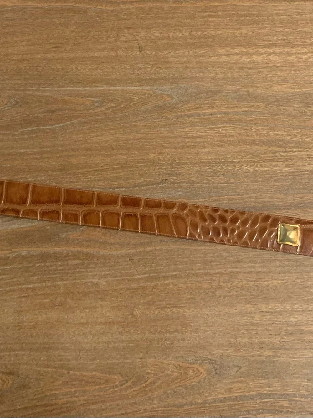 Vintage Marcella Romaya Embossed Crocodile Leather Belt Brown Gold Western